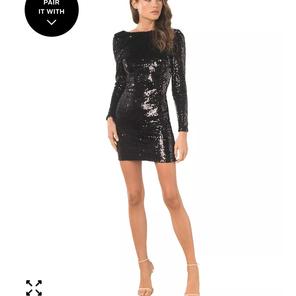 Black Sequin Longsleeve Evening Dress Size 8